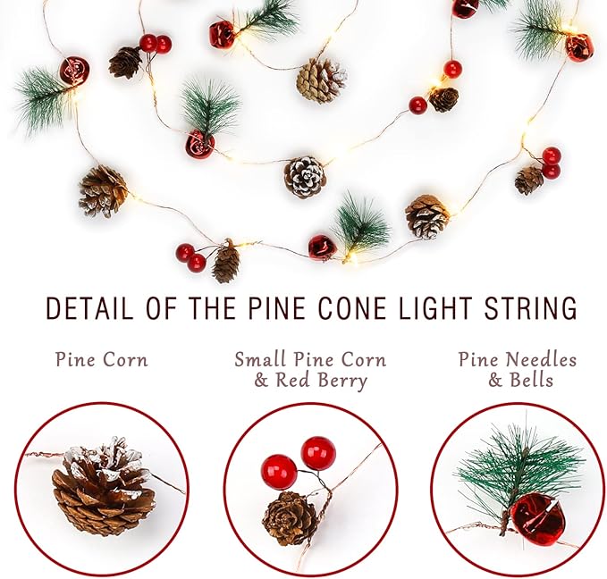 Christmas Decorations Indoor-10FT Enchanting Christmas Garland with 30 LED Lights Battery Operated-Realistic Red Berries & Pine Cones Decor for Tree,Fireplace Mantel,Indoor Holiday Home Decor