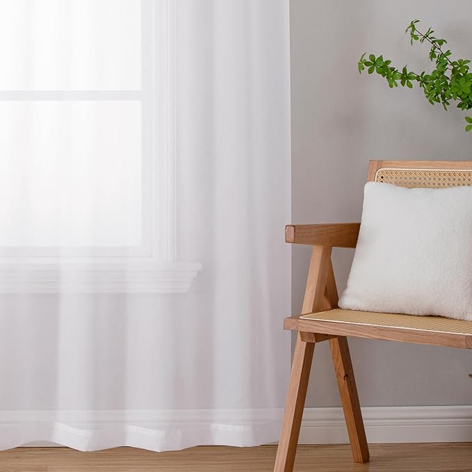 Lecloud White Sheer Curtains 78 Inches Long 2 Panels Set, Soft Voile Light Filtering Curtains, Airy Solid Window Drapes with Rod Pocket for Living Room Bedroom Dining Room, Each Panel 42" W x 78" L