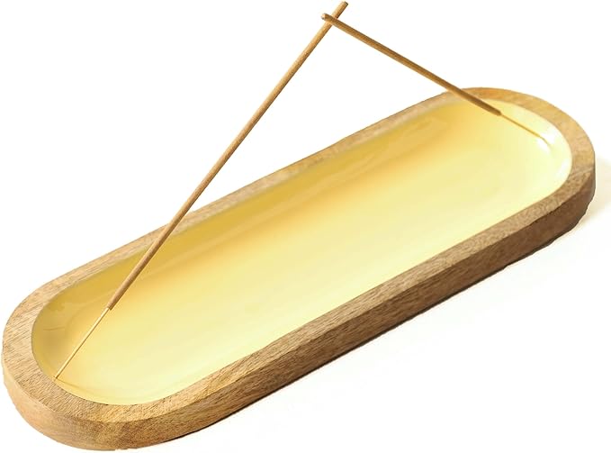 The Art Box Wooden Yellow Incense Burner Holder, Modern Ash Catcher - Insense Tray for Table Décorations Meditation & Yoga - Great Gift for Any Occasion - 11x4 Inch