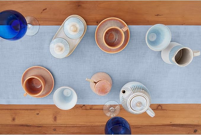 Solino Home Linen Sky Blue Table Runner 48 Inches - 100% Pure Linen Short Table Runner 14 x 48 Inch Ideal for Dresser and Coffee Tables - Fete - Spring, Easter