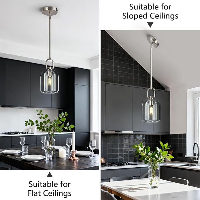 Modern Nickel Pendant Lights Kitchen Island Ceiling Chandelier Indoor Thick Crystal Hanging Light Fixtures for Kitchen Living Room Dining Room Bedroom（1Pack）