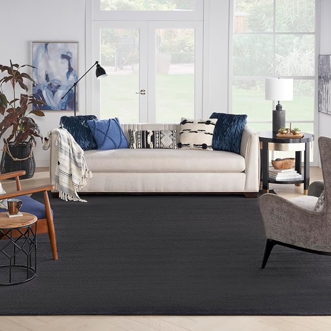 Nourison Essentials Indoor/Outdoor Black 10' x 14' Area Rug, Easy Cleaning, Non Shedding, Bed Room, Living Room, Dining Room, Backyard, Deck, Patio (10x14)