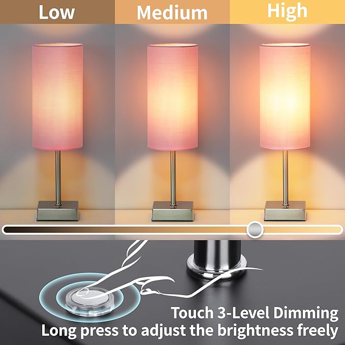 AVV Cordless Table Lamp with Dimmable, Rechargeable 3 Modes Battery Powered Bedside Lamp, Battery Operated Lamps for Night Stand, Touch Lamp for Bedroom, Living Room, 15 Inch Pink 2PK