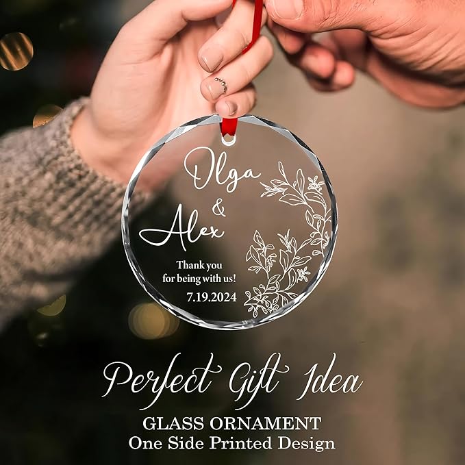 Personalized Wedding Thank You Ornament Gift – 2025 Personalized Guest Favor with Names & Date – Elegant Glass Keepsake for Guests – Custom Wedding Appreciation Ornament