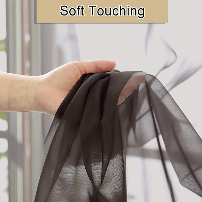 Lecloud Chocolate Sheer Curtains 96 Inches Long 2 Panels, Voile Breathable Sheer Curtain for Windows, Soft Transparent Curtains for Living Room Bedroom Rod Pocket, Each Panel 42 X 96 Inch