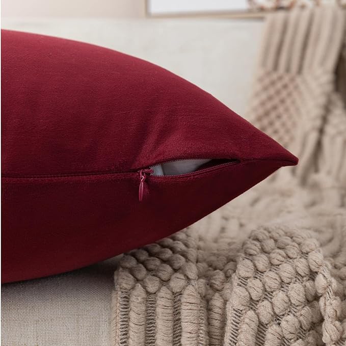 ZLINA Set of 2 Velvet Decorative Throw Pillow Covers Red White Patchwork with Gold Leather Pillow Covers 22 × 22 Inch Cushion Covers Decor Living Room Sofa Bedroom Car