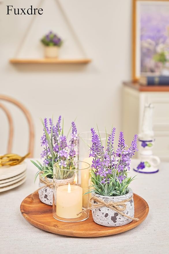 Small Fake Plants with 2 Pack, The Lavender for Bathroom Shelf Decor, Lavender Plant for Home Living Room Office Bedroom Table Tray Shelve Farmhouse Decor Indoor