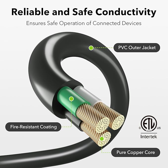 BN-LINK 25 ft Outdoor Extension Cord w/3 Inline Outlets 16/3 Gauge, SJTW for Landscaping & Holiday Decorations, Grounded, ETL Listed(Black)