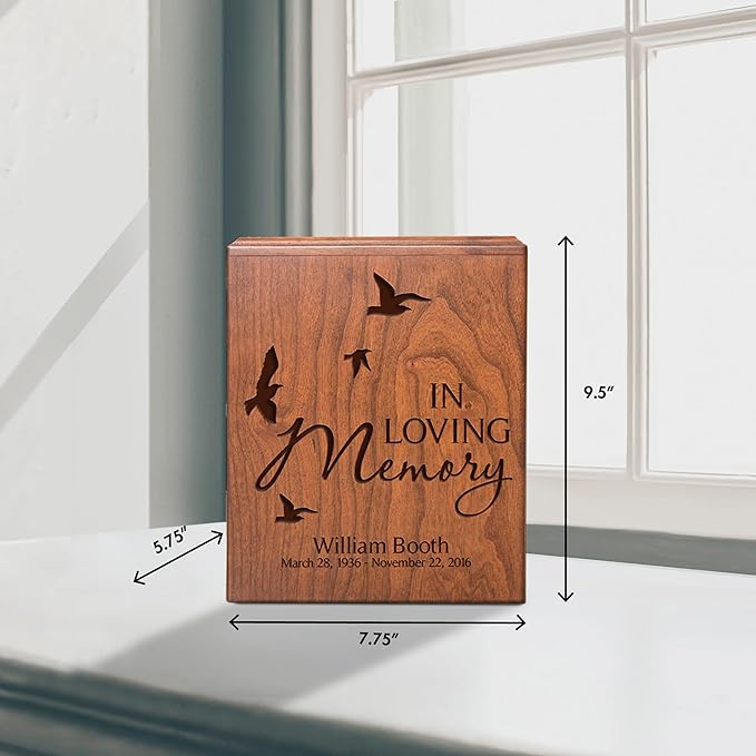 LifeSong Milestones Urns for Ashes - Personalized Cremation Urns for Adults (Cherry Wooden Box - Dove)