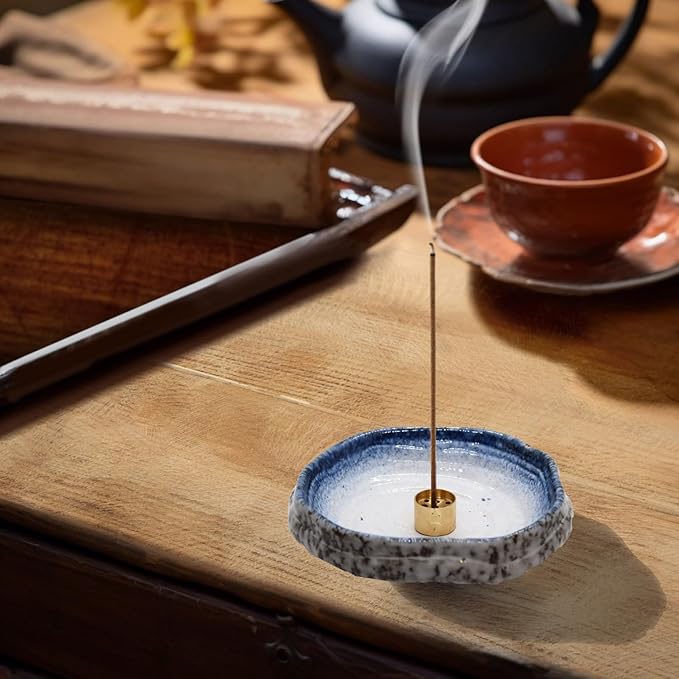 Ceramic Incense Burner Holder for Sticks, Handmade Incense Cone Holder for Coil, Sage Cones, Ash Catcher, Smudge Bowl for Yoga Meditation Room Décor