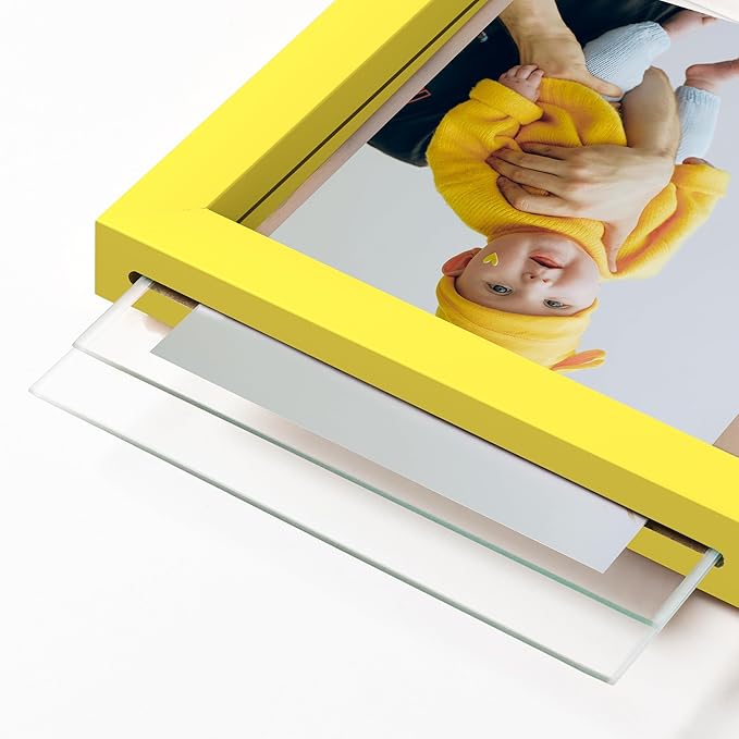 eletecpro 8x10 Yellow Floating Picture Frames Set of 2, Real Double Glass Picture Frames for Wall Mount, Vertical or Horizontal Display Multi-Size Photos and Artworks up to 8 x 10 Inches, Home Decor