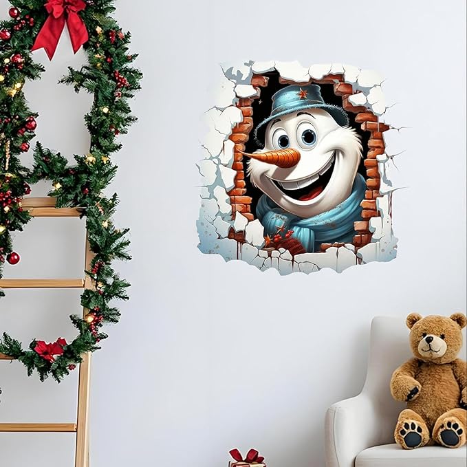 Christmas Creative Wall Sticker, 6 Pack 3D Santa Claus Christmas Wall Stickers, Funny Broken Wall Design Holiday Decals, Removable Peel & Stick Reusable for Door, Window & Refrigerator Decor (C, 3Pcs)
