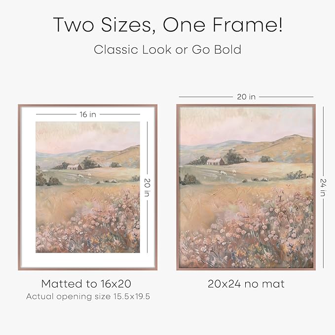Homeforia 20x24 Picture Frame Mocha, High End Metal 20x24 Frame Matted to 16x20 Print, 20 x 24 Mocha Poster Frames with Mat 16 by 20 inch Photo, 24x20 Hanging Frame, Tempered Glass, Wall Kit, Set of 1