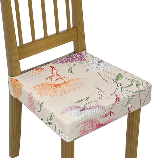 Stretch Dining Chair Seat Covers Set of 6,Dining Chair Slipcovers, Floral Printed Chair Covers,Soft Fabric Washable Upholstered Chair Seat Protector, No Rear Covers for Home Kitchen Dining Room
