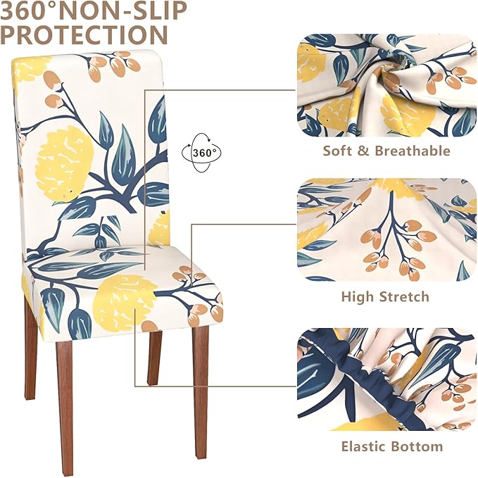Stretch Dining Chair Covers Set of 2,Floral Print Chair Covers,Soft Removable Washable,Pet Friendly Furniture Protector,Universal Chair Slipcovers for Home, Kitchen,Ceremony Dining Room Seat