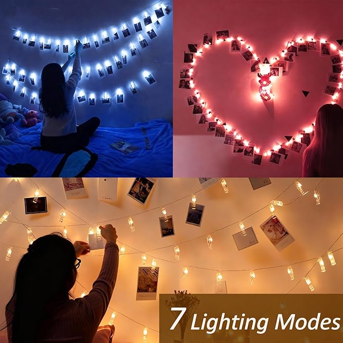 Solhice 40ft Photo Clips String Lights Color Changing 80 LEDs, RGB Hanging Pictures Wall Display Lights for Teenager Christmas Gift, Teen Girl Room Decor with USB Powered Remote Control,