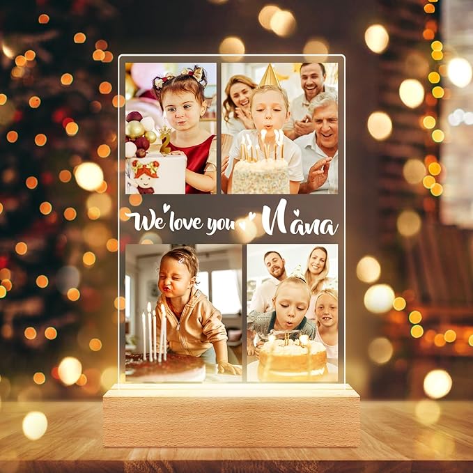 Personalized Picture Frame with Night Light, Custom Photo Frame with Photos, Customized Gifts for Mom Girls Boys, Personalized Christmas Birthday Gifts for Mom, Kids, Baby, Family