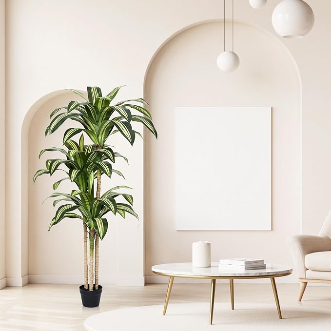 Artificial Dracaena Tree 5FT - Tall Faux Floor Plant with UV-Resistant,Artificial Plants with Lifelike Leaves,Potted Fake Trees for Home, Living Room,Indoor & Outdoor Decor,VN123(Yellow)