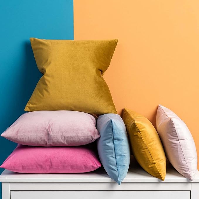 JUSPURBET Throw Pillow Covers 20x20 inch Set of 2 Decorative Velvet Pillow Covers for Couch Sofa Bed Soft Cushion Covers Cases with Invisible Zipper for Living Room Home Decor,Mustard Yellow