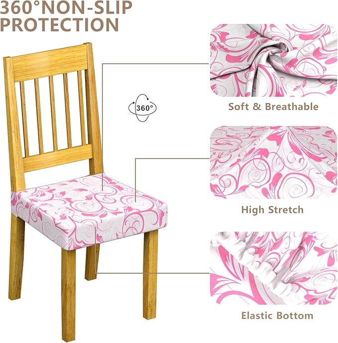 Stretch Dining Chair Seat Covers Set of 6,Dining Chair Slipcovers, Floral Printed Chair Covers,Soft Fabric Washable Upholstered Chair Seat Protector, No Rear Covers for Home Kitchen Dining Room