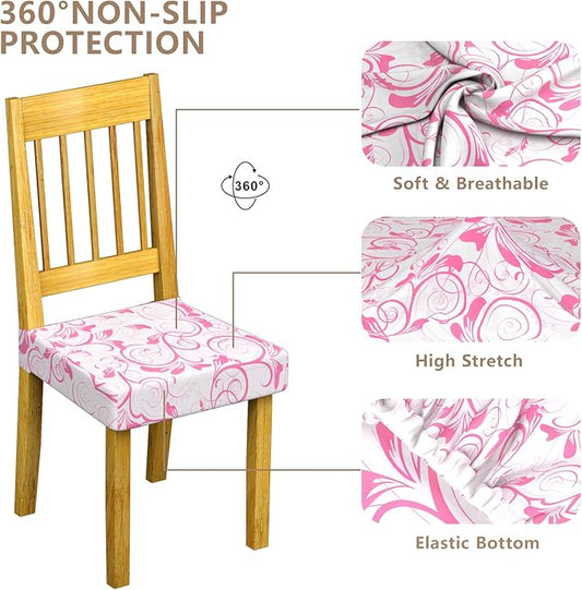 Stretch Dining Chair Seat Covers Set of 6,Dining Chair Slipcovers, Floral Printed Chair Covers,Soft Fabric Washable Upholstered Chair Seat Protector, No Rear Covers for Home Kitchen Dining Room