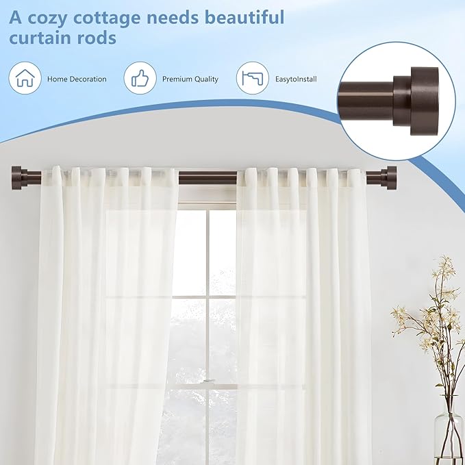 2 Pack Bronze Curtain Rods for Windows 30 to 42 Inch(2.5-3.5ft), 1 Inch Diameter Heavy Duty Curtain Rods, Adjustable Curtains Rod, Modern Decorative Drapery Rod, 30-42" Brown