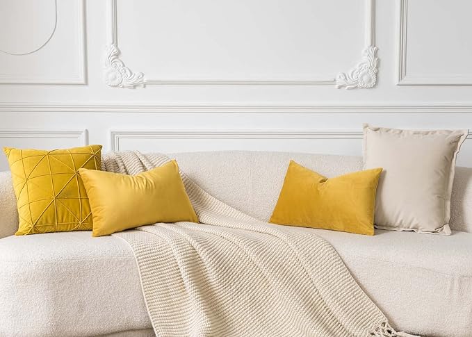 JUSPURBET Throw Pillow Covers Set of 2 Decorative Velvet Pillow Covers for Couch Sofa Bed Soft Cushion Covers Cases with Invisible Zipper for Living Room Home Decor 18x18 inch,Gold
