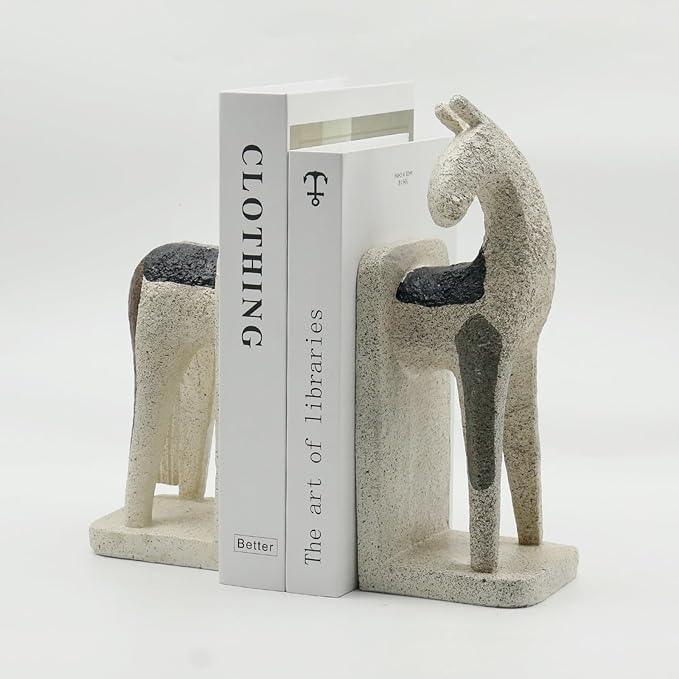 Lukitas Abstract Horse Decorative Bookends Heavy Duty, Modern Minimalist Nordic Ornaments for Office Home Bookshelf Decor, Resin 11''