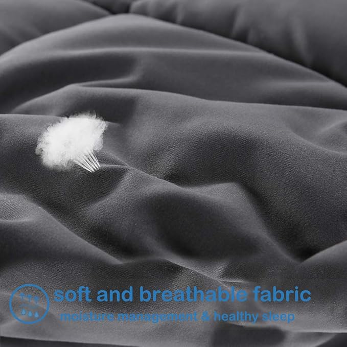 EASELAND King Size Down Alternative Comforter - Quilted Duvet Insert for All Seasons, Soft Lightweight with Corner Tabs, Summer Winter Warm Bedding, Dark Grey 90x102 Inches