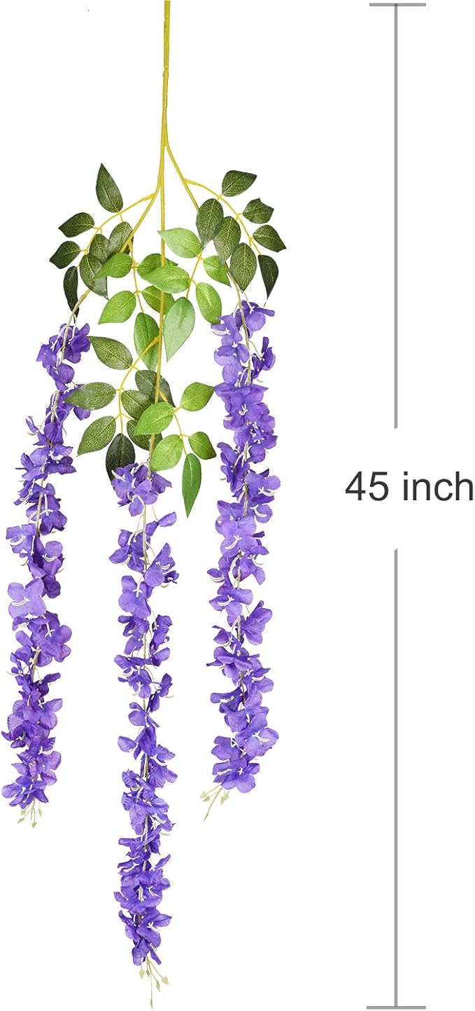 DearHouse 6 Pack 3.75 Feet/Piece Artificial Fake Wisteria Vine Ratta Hanging Garland Silk Flowers String Home Party Wedding Decor (Purple)