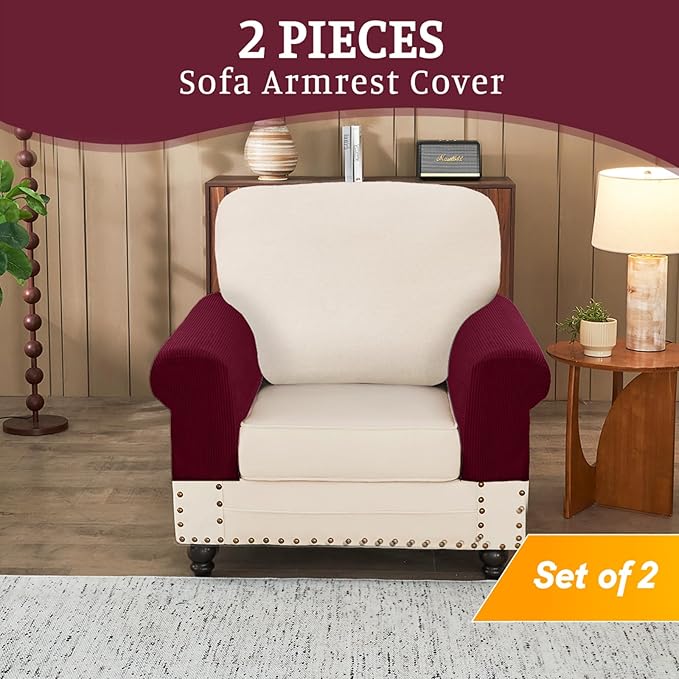 Sectional Couch Covers for Sofa Cushion L Shaped Couch Cover Washable Soft Couch Cushion Covers Stretch Sofa Slipcovers(2-Piece for Sofa Armrest Cover, Burgundy)