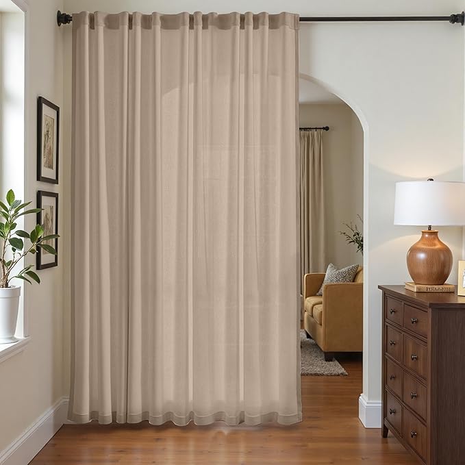 jinchan Taupe Linen Blend Curtain 84 inch Length 1 Panel for Sliding Door, Light Filtering 100 inch Extra Wide Living Room Drape with Rod Pocket Back Tab(100W x 84L, Taupe)