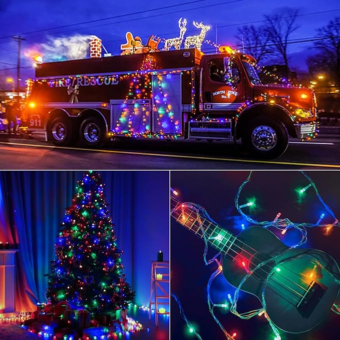 200 FT 500 LED Christmas Lights Outdoor Decorations Fairy Lights Waterproof 11 Modes Timer Clear Wire String Lights for Outside House Tree Patio Yard Wedding Party Holiday-Multicolored To Warm White