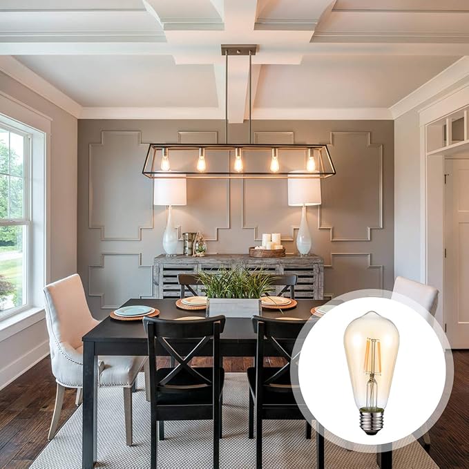 HESSION Vintage LED Edison Bulbs 4W ST58,Equivalent 60W,Dimmable,6 Pack E26 Base 400Lumens, 2700K Warm White, Antique LED Filament Bulb,85+ CRI, Edison Light Bulbs Amber Glass for Home, Bedroom
