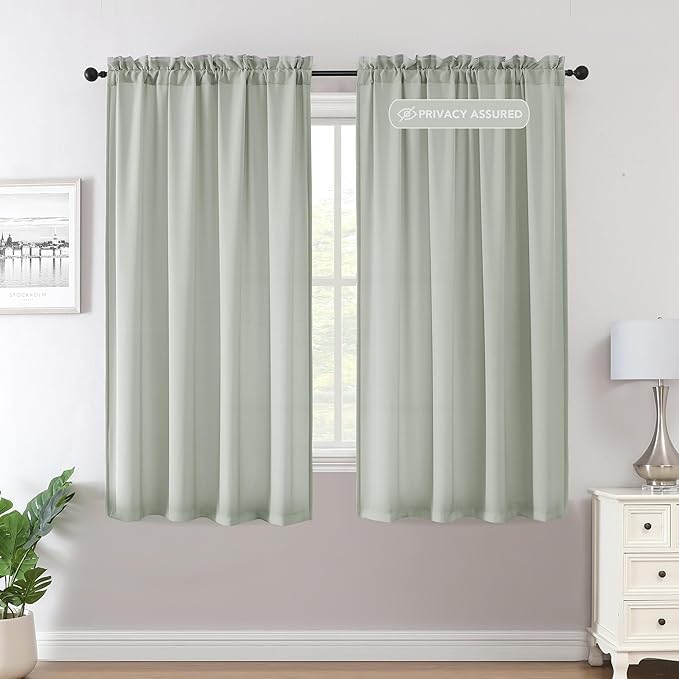 H.VERSAILTEX Sheer Curtains 63 inches Long No-See-Through Farmhouse Curtain for Living Room Light Filtering Semi Sheer Curtain for Bedroom Privacy Window Curtains Drapes 2 Panels Rod Pocket, Sage