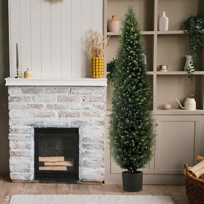 Artificial Plants Outdoor & Indoor Fake Greenery Trees, 6 ft Tall Tree uv Resistant Artificial Cedar Pine Front Porch Plants, Realistic Topiary Trees Arborvitae, Home Faux Outdoor Plants
