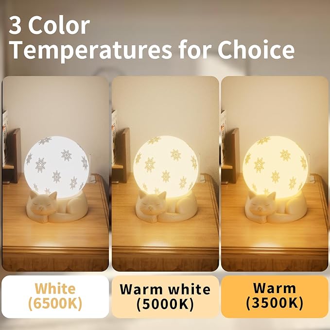 Rotatable Bedside Table Lamp for Bedroom, 3 Color Temperatures Cat Lamp, Touch Control Rechargeable Nightstand Lamp with USB C Charging for Christmas