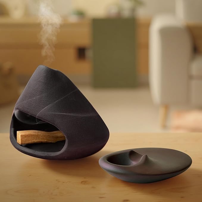 Set of 2 Ceramic Incense Burner Palo Santo Holder for Burning Sage Sticks Burning Bowl for Women Meditation Spiritual Decor(Brownness)