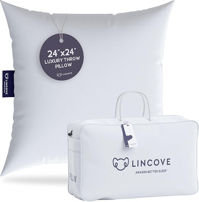 Lincove Euro Throw Pillow Insert Square 24"x24" Pillow – Made in Canada, 100% Cotton Shell, Down Alternative Filling, Vegan-Friendly, Hypoallergenic - Decorative Couch Pillows, 1 Pack
