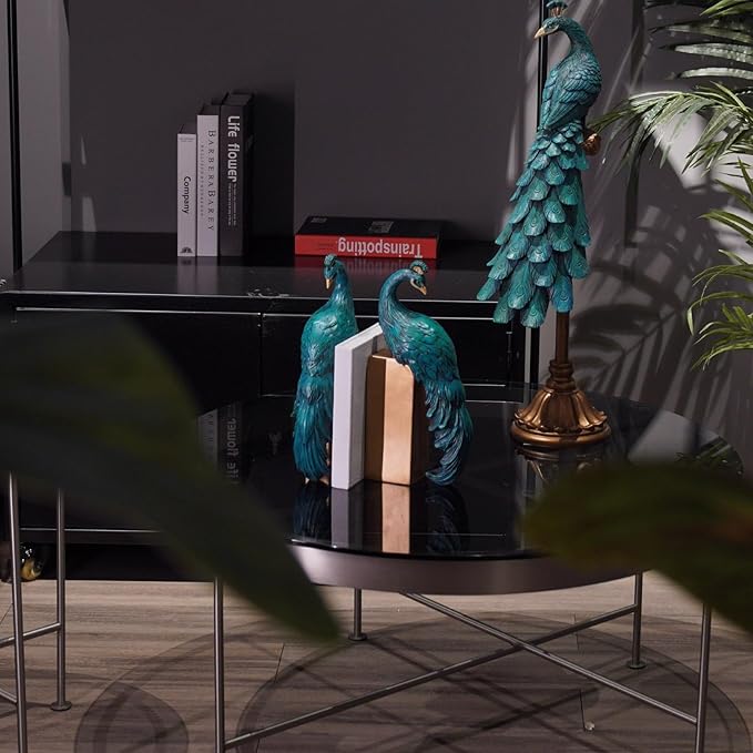 Heavy Duty Bookends Home Decor - Set of 2 Resin Peacock Non-Skid Decorative Bookends Bird Bookends Modern Peacock Statue Decor for Bookshelves Office Desk Living Room 6 * 2.5 * 12 Inch Braxio