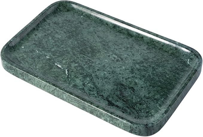 Marble Vanity Tray, 18in Stone for Bathroom Countertop, 17 3/4'' Oversized Dresser Decorative Organizer, Luxury Kitchen Serving Plate, Kitchen Sink Storage Tray, Perfume, Jewelry Holder(Green)
