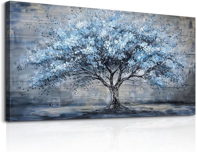 Canvas Wall Art for Living Room Wall Decor for Bedroom Office Modern Hotel Wall Decorations Blue Tree Landscape Paintings Abstract Pictures Artwork Room Aesthetic Home Decor 20x40 in