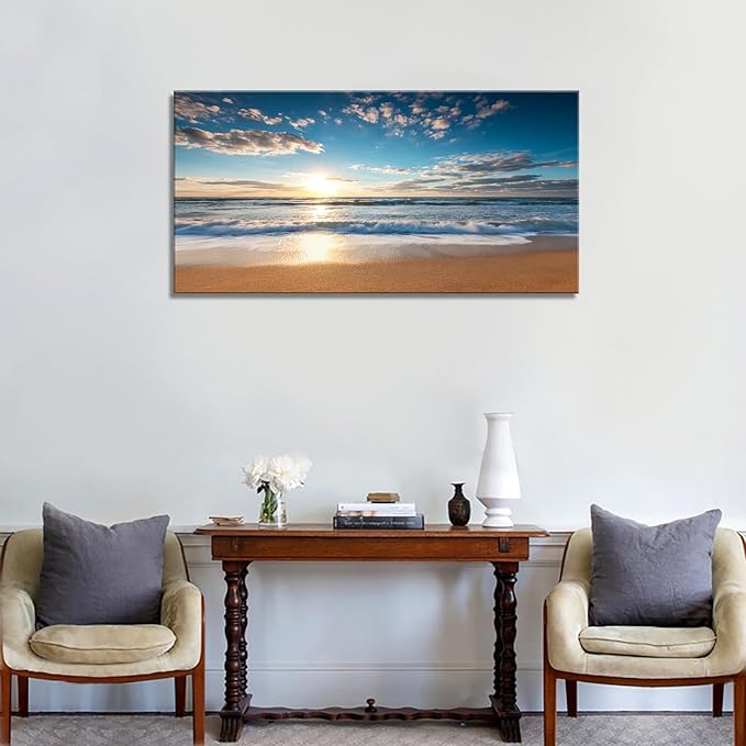 YYYYHPP YP1950 Beach Sunrise Over The Tropical Sea Pictures Print on Canvas Wall Art for Home Decor, Stretched and Framed, Easy to Hang