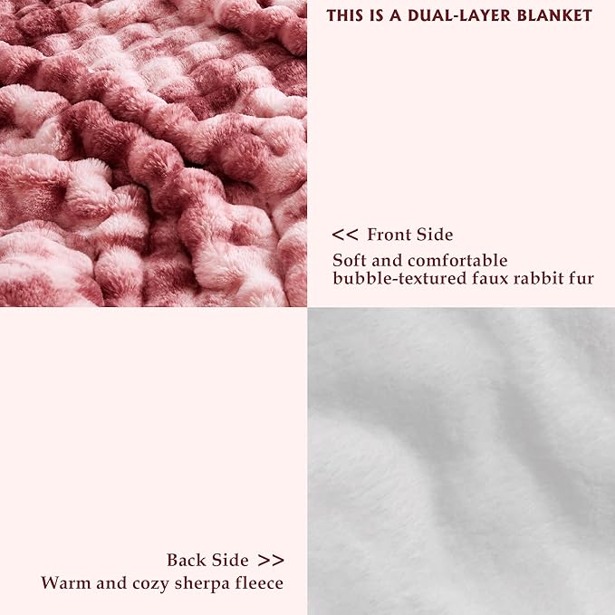 60x80 Inches Ultra-Soft Fuzzy Faux Fur Plush Twin Size Blanket - Thick, Warm Sherpa for Couch, Sofa, Bedroom, Camping - Decorative Blanket for Cozy Warmth, Bubble Dusty Rose Tie Dye