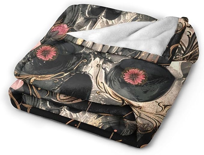 Tijuboni Skull Roses Throw Blanket Skeleton Gifts for Girls Boys Women Men Kids Adults Soft Flannel Fleece Blanket for Couch Sofa Bed Home Decor 40"x50"