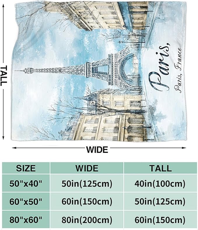 Tijuboni Paris Eiffel Tower Throw Blanket Paris Gifts for Girls Women Boys Men Adults Kids Soft Flannel Fleece Blanket for Couch Sofa Bed Home Decor 50"x60"