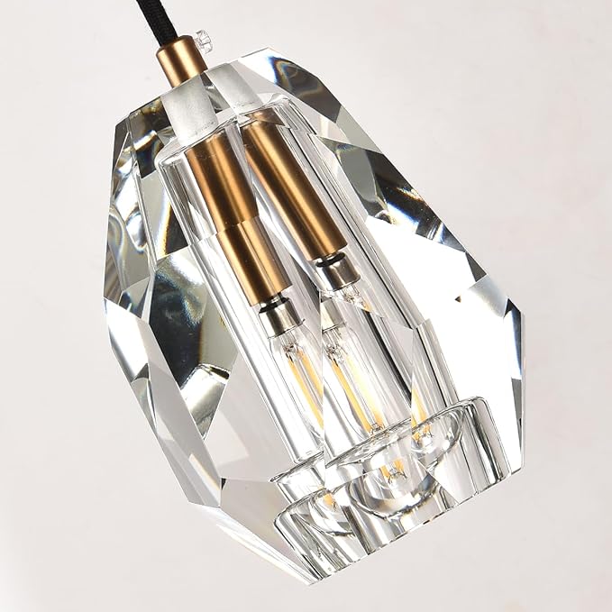 Prism Crystal Pendant Lighting, Matte Brass Ceiling Pendant Light Fixture, Modern Pendant Island Dimmable Light for Kitchen Dining Room