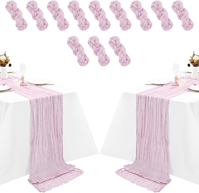 12 Pack Purple Pink Cheesecloth Table Runner 35x120 Inch 10Ft Gauze Cheese Cloth Table Runner, Boho Rustic Wedding Table Runner for Wedding Bridal Shower Graduation Banquet Table Decorations