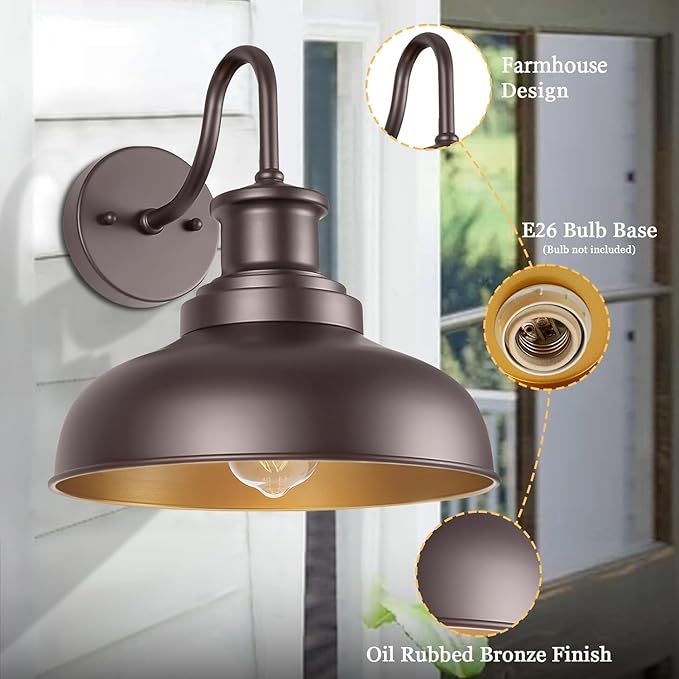 Outdoor Barn Lights Outdoor Wall Sconces Farmhouse Exterior Wall Mount Light Vintage Wall Lighting Fixture Industrial Bronze Lantern for Porch Entryway Garage Patio, 2 Pack