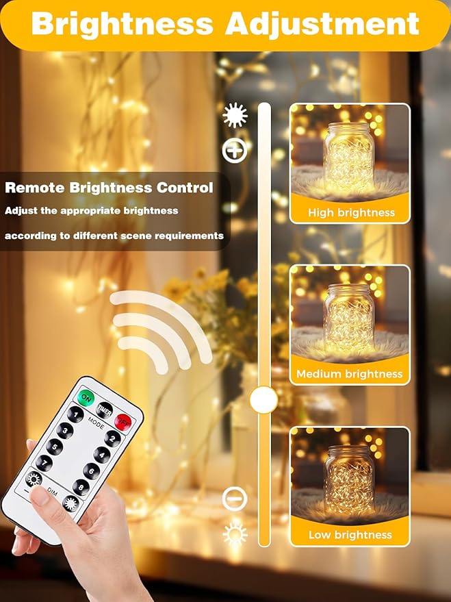 2 Pack 100LED Christmas Battery Operated Fairy Lights with Remote, 8 Modes String Lights with Timer, Dimmable, Memory Function, Waterproof Twinkle Lights for Outdoor Indoor Christmas Decor(Warm White)